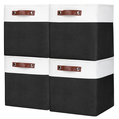 Bagnizer Collapsible Fabric Storage Cubes 11x11 Cube Storage Bins, 4 Pack Closet Baskets Box with Handles for Organizing, Shelf, Toys, Clothes, Home, Office, Nursery (Black&White) by Bagnizer - Used condition - US$24.57