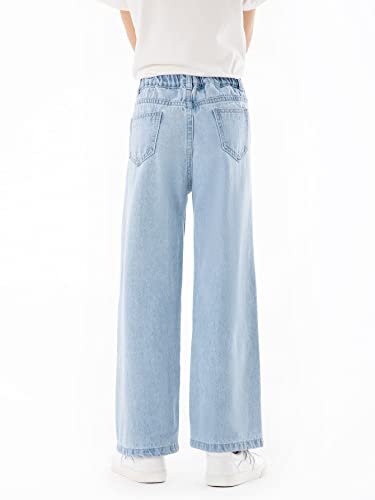 WDIRARA Girl's Floral Print High Waist Button Wide Leg Jeans Long Denim Pants2