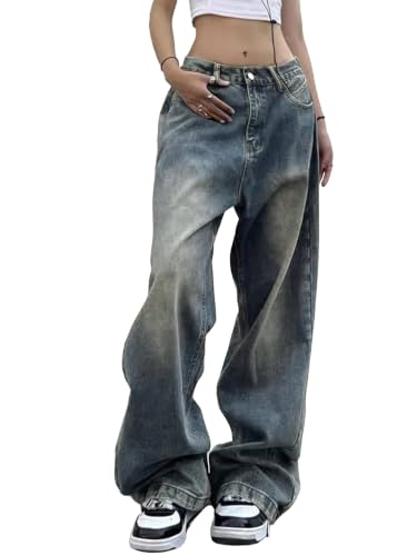 EMMIOL Baggy Jeans Damen Wide Leg Denim Hose Vintage Blau M