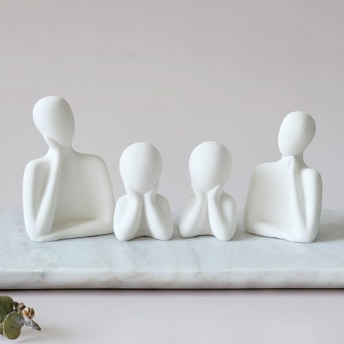 Image of Couple Family Statue | Ceramic Thinker Sculpture | Home Decor Items for Living Room Show Piece | Table Artifact (White | Set of 4)
