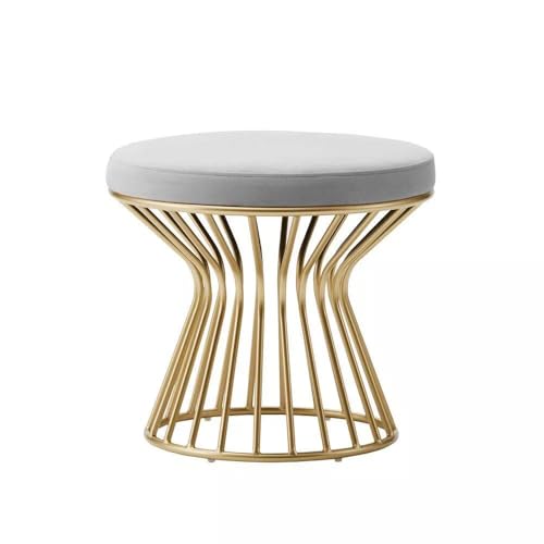 Image of Round Velvet Ottoman Seatting Stool Foot Rest Vanity Dressing Stool with Gold Metal Legs Modern Upholstered Footstool for Living Room Bedroom Home and Office Gray