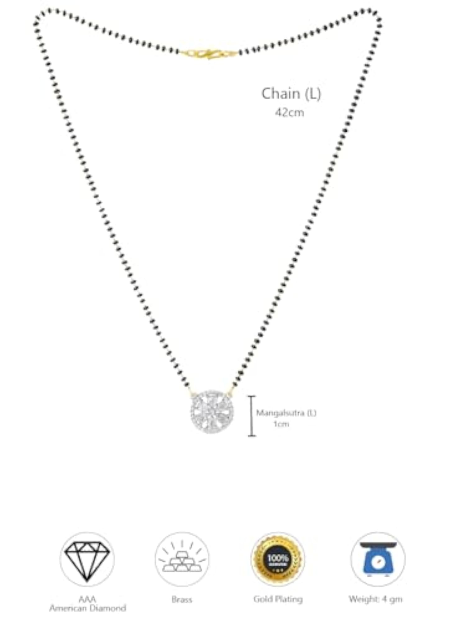 Pack of Two Gold Plated Black Beaded AD Studded Minimal Mangalsutra