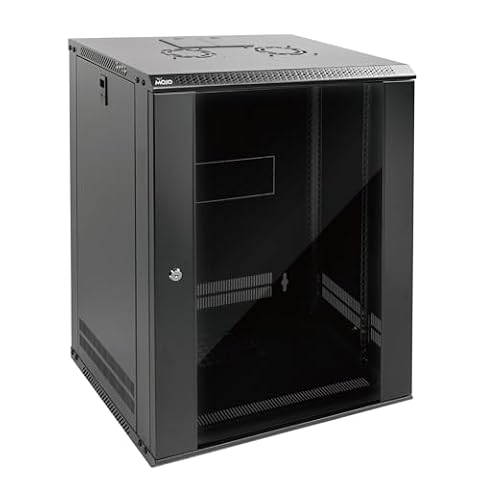 Tecmojo 19 cali 15U 450 mm głęboka szafa sieciowa, szafka ścienna, szafa serwerowa, 19 cali obudowa z sieci IT, zamykane drzwi i ściany boczne, szklane drzwi, czarna, płaskie opakowanie