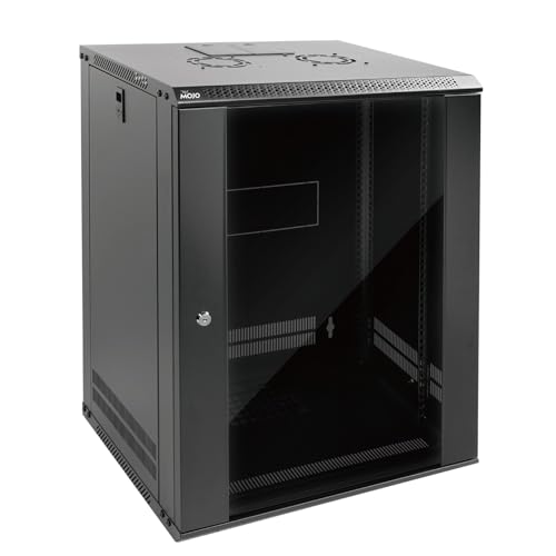 Tecmojo 19 cali 15U 450 mm głęboka szafa sieciowa, szafka ścienna, szafa serwerowa, 19 cali obudowa z sieci IT, zamykane drzwi i ściany boczne, szklane drzwi, czarna, płaskie opakowanie
