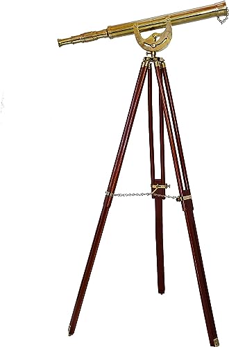 Vintage Handmade Shiny Brass Telescope Spyglass nuatical Maritime Solid Style with Wooden Adjustable Tripod Stand Home Decor Items