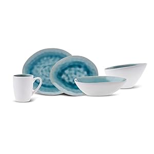 Karaca Turquoise Reactieve 30-delige dinerset voor 6 personen, organische vorm, getextureerd, unieke, natuurlijke, reactieve techniek, modern en stijlvol, gezonde, dagelijkse en speciale gelegenheden tafels, bonte