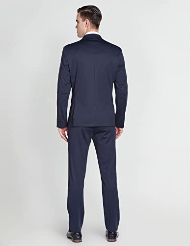 Image of Arrow Patterned Weave Slim Fit Two Piece Suit Navy