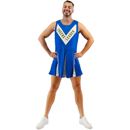 EraSpooky Herren Cheerleader Kostüm Männlich Blau Cheerleading Kleid für Halloween