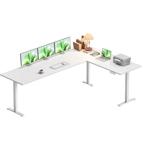 Image of Casaottima 79 Inch L Shaped Electric Standing Desk, Home Office, White
