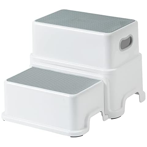 Victostar 2 Step Stool for Kids, Anti-Slip Sturdy Toddler Two Step Stool for Toilet Potty Training, Bathroom,Kitchen(Grey-White) Cover