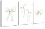 Bow Wall Art Coquette Room Canvas Decor Beige Bow Poster Preppy Wall Deocr Aesthetic Pictures Coquette Girly Posters Nursery Art Prints for Girls Bedroom 12x16 Inch Framed Set of 3