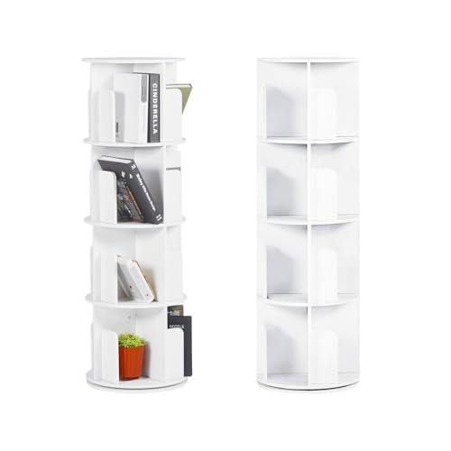 ZZINOKE Bibliothèque Rotative, 4 Niveaux et 16 Compartiments, Base Ronde rotative à 360°, Convient pour Salon, Chambre, Bureau, Chambre d'enfant, 39×128cm (φ×H), Blanc