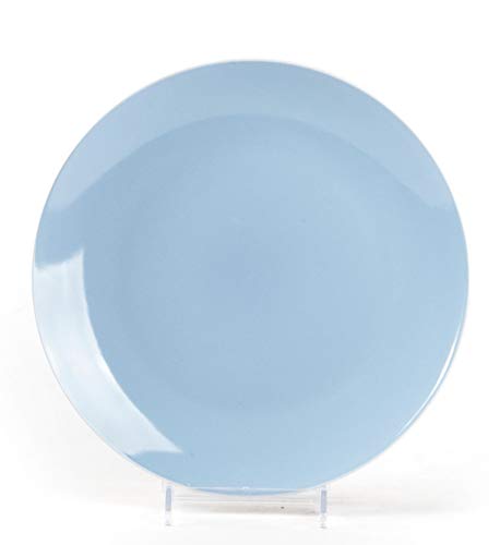 Homevss, Stoneware Coupe Shape 18Pc Dinnerware Set, Outside White + Inside Blue #TOP4