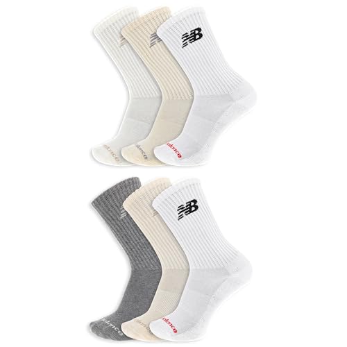 New Balance Unisex Everyday Crew Socks 6 Pair Pack White Large