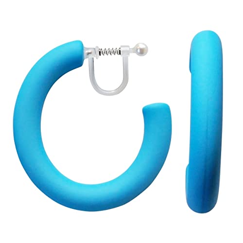 イヤリング レディース ノンホールピアス 人気 痛くない ゴールド ブルー 水色 青色 大きめ 4cm 厚め ネオンカラー フープ 大ぶり 大人 かっこいい ノンホールピアス 樹脂 イヤリング Miyabi Grace ミヤビグレース