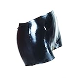 Rubberfashion Latex Hotpants - kurzer Rubber Slip - Hot Pants mit Stimulationsnoppen - Latex Dessous Damen Schwarz 0.4mm M