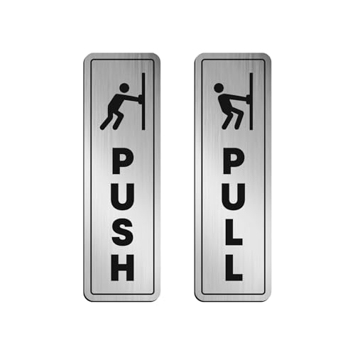 Image of Acrylic Push Pull Sign for Glass Door, Hospital, Restaurant, Malls, Business Shop Silver Black Self-Adhesive Door Signs| Waterproof & Durable High-Contrast Acrylic Signage | 5Cm X 16.50Cm