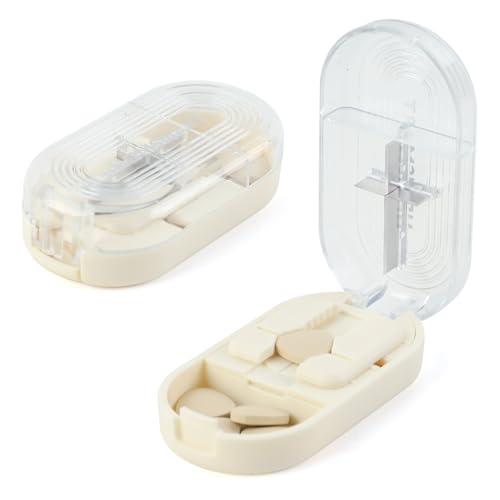 Dzmuero Cortador de pastillas, Partidor de pastillas, Compacto y portátil, 1 dividido en 2, 1 dividido en 4, Cortador de medicamentos multifuncional, Caja de medicamentos (Blanco)