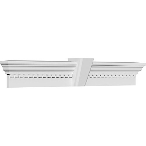 Endurathane Traditional Crosshead w/Deco Keystone & Dentil Trim, 38" Bottom Width x 44 1/4" Top Width x 9"H x 1"P, Factory Primed by Ekena Millwork - Image 3