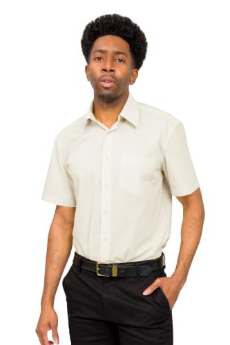 Camisa de vestir de manga corta hombre marrón G-Style USA lisa talla M cuello 38 cm 39 cm