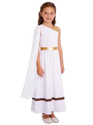YOOJIA Vestido Griego Romano Para Niña Vestido Con Cinta Dorada Disfraz De Diosa Griega Cosplay Ropa De Carnaval Fiesta Blanco 15-16 años
