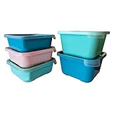 Mypicompany. Conjunto de 5 Tupper Plastico con Tapa (3 de 900 ml y 2 de 1300 ml) Tuppers Aptos para Microondas y Lavavajillas. Tappers en Colores Pastel.