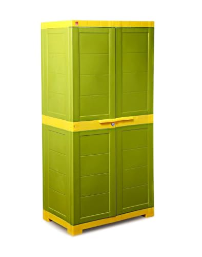 Image of Cello Novelty Big Bookshelf, Green & Yellow | 2 Dustproof Doors | Space Saving Cupboard | Plastic Book Shelf | Multipurpose Book Shelf for Home, Office | Book Organizer for Library