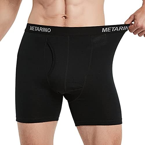 METARINO Merino Wool Mens Underwear Boxer Briefs Soft Comfy Breathable Moisture Wicking Sports Underpants,Black,Large