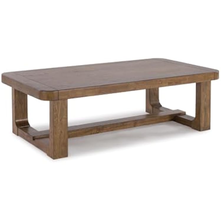 Signature Design by Ashley Cabalynn Modern Coffee Table with Solid Wood Frame, Light Brown