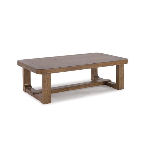 Signature Design by Ashley Cabalynn Modern Coffee Table with Solid Wood Frame, Light Brown