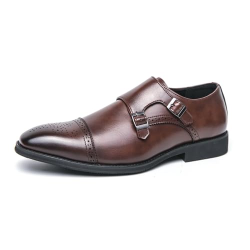 Double Monk Strap Shoes Men Breathing Classic Retro Formal Business Loafer Dress Shoes Lightweight Leather Slip On Comfort Wear Low Heel Cap Toe Buckle Pull-on Oxford Casual Elegant Office Wedding