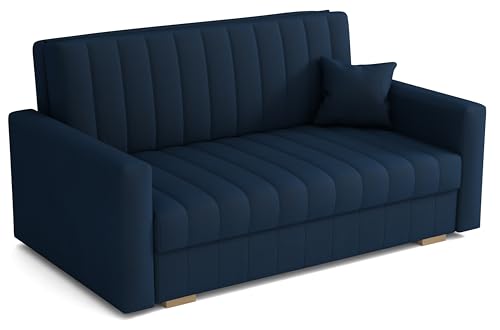 MEBLE-LUX - Sofa mit Schlaffunktion und Bettkasten Zanzibar I Sofa 3 Sitzer 153 cm Breit I Schlafsofa mit Bettkasten I Couch mit Schlaffunktion Klein I Dunkelblau