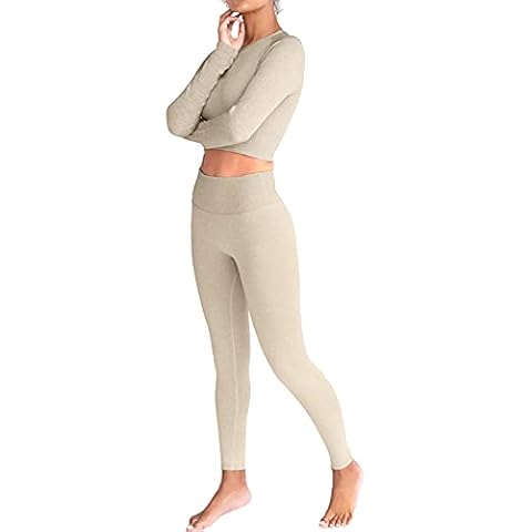 Gym Sets Women Workout Set 2 Piece Outfits Ribbed Seamless Long Sleeve Tops and High Waist Leggings Activewear Sets Gym Clothes for women Cover