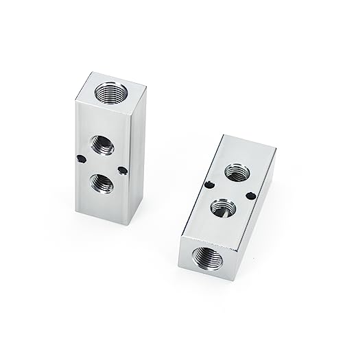 Redrock Performance 2 Way 4 Port Air Manifold Block 3/8" x 1/4" NPT for 1/2" Air Compressor Outlet Kits. Pneumatic Manifold Compressed Air Distribution Block with Mounting Hole Aluminum 2PCS
