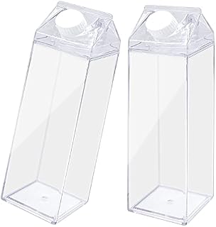 Cisolen Pack of 2 Transparent Milk Box Water Bottle Reusable Square Milk Bottle for Milk Drinks Juice (500 ml)
