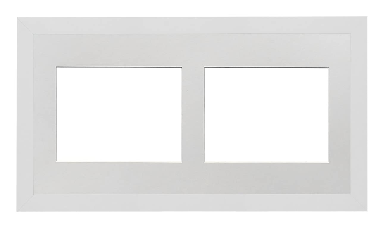 MDF 30mm White Frame 20x10' Multi Aperture Picture Frame with White Mount to fit (2x) 8x6' Photos with Perspex Sheet - Wall Mountable Landscape or Portrait
