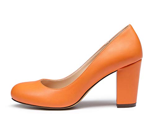 Castamere Women's High Heels Round Toe Slip-On Pumps Block Heel 8CM2