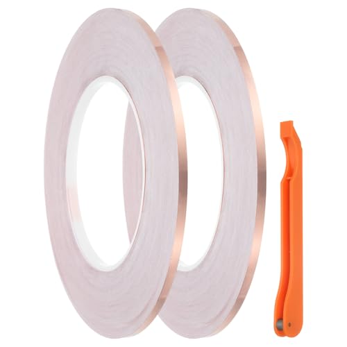 Ruban adhésif cuivre 0.6 cm x 50.6 m lot de 2 rouleaux PATIKIL pour création de vitrail orange