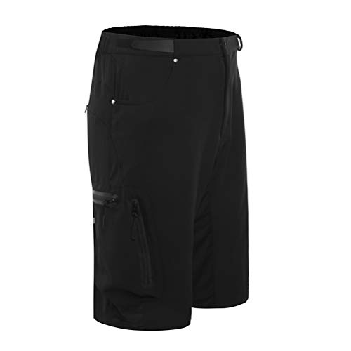 Deeabo Mens Mountainbike Radhose, Fahrrad MTB Shorts Locker Sitzende Radhose mit Reißverschlusstaschen, wasserdichte Baggy Atmungsaktive Shorts für Radfahren Laufen Klettertraining, Schwarz, L Cover
