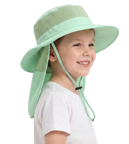 Image of Home Prefer UPF50+ Kids Girls Boys Sun Hat Wide Brim Fishing Hat with Neck Flap Adventure Beach Safari Sun Protection Cap