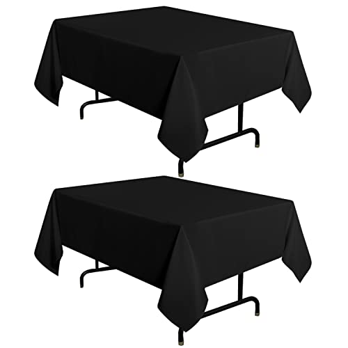 Image of sancua 2 Pack Black Tablecloth 54 x 54 Inch, Stain and Wrinkle Resistant Square Table Cloth - Washable Polyester Table Cover for Dining Tables, Buffet Parties and Camping