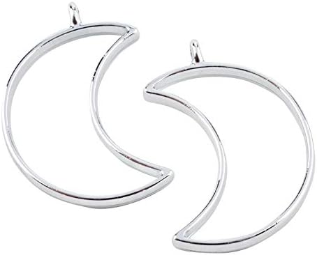 PH PandaHall 10 pcs Alloy Moon Shape Open Back Bezel Pendants with Loop for UV Resin Crafts Jewellery Making, Silver