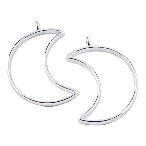 PH PandaHall 10 pcs Alloy Moon Shape Open Back Bezel Pendants with Loop for UV Resin Crafts Jewellery Making, Silver