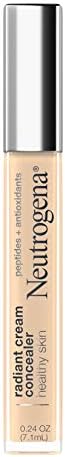 Neutrogena Healthy Skin Radiant Brightening Cream Concealer with Peptides & Vitamin E Antioxidant, Lightweight Perfecting Concealer, Non-Comedogenic, Ivory Light 01 with neutral undertones, 0.24 oz