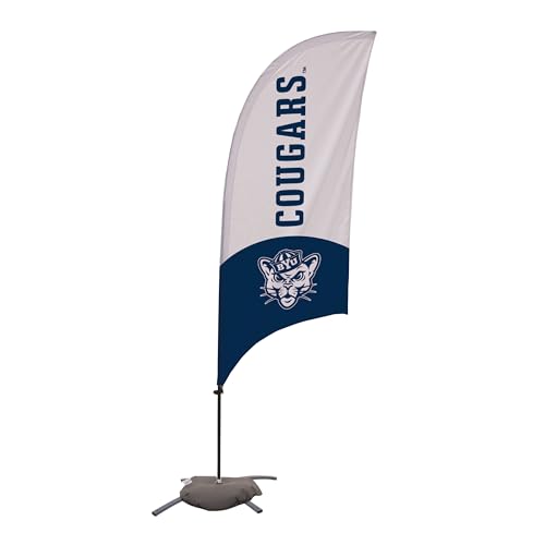 BYU Cougars College Sports Printed Feather Flag - NCAA Licensed - Super Polyester - School Banner (White, Blue) (7.5' Cross Base)