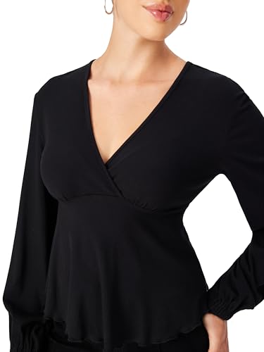 CIDER Womens V Neck Shirt Long Sleeve Blouse Ruffle Hem Going Out Date Night Top4