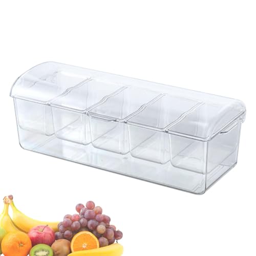 Bandeja para condimentos de Hielo, Servidor de condimentos refrigerados con Tapa | Fuente de Fiesta Helada,Bandeja para Servir condimentos refrigerados con 5 Compartimentos, Bandeja Transparente para