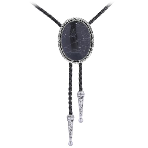 Image of GelConnie Bolo Tie for Men Women Western Cowboy Turquoise Leather Necktie | Natural Stone Bolo Tie Necklace for Women Rodeo Cowboy Leather Necktie Native American Western Cowgirl Ties Adjustable Cord