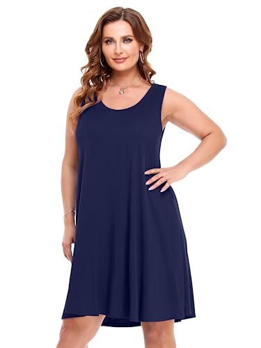 Image of BELAROI Women Plus Size Sundress Summer Casual Sleeveless Tshirt Dress Tie Dye Swing Tank Dresses with Pockets Beach Cover up
