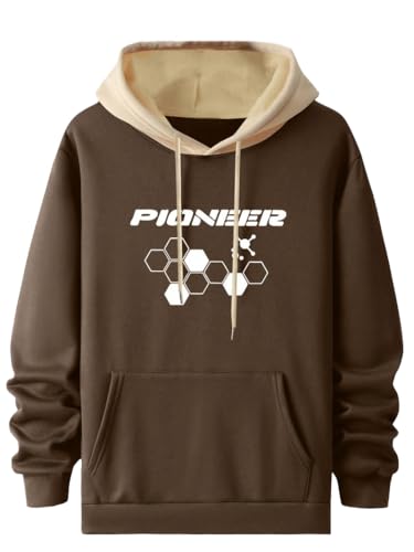 Image of TAGDO Men's Casual Woolen Hoodie with Unique Letter Patterns (Hexa-HDY-2043-Brown-M)